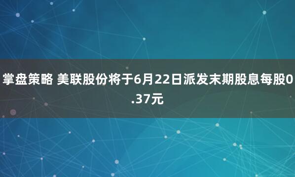掌盘策略 美联股份将于6月22日派发末期股息每股0.37元